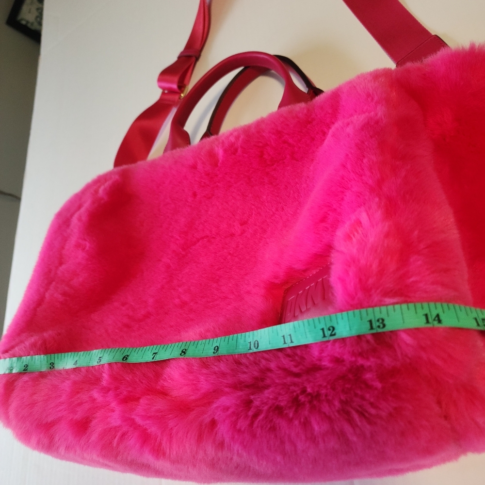 DKNY Hadlee Medium Tote Hot Pink Faux Fur with Shoulder Strap Bag - Picture 14 of 15